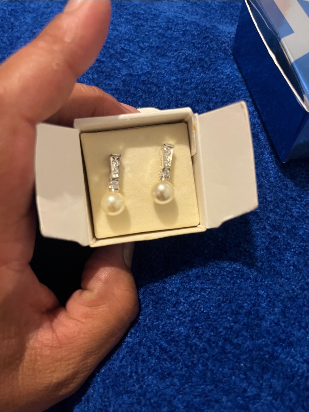 Avon Pearl Drop Earrings with Crystal Accents - White